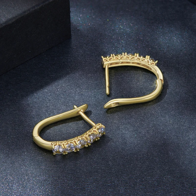 (imagem para) Brincos Argola Padrão Moissanite Formato U Estilo Pandora - MSE011-B - Visualizar 4