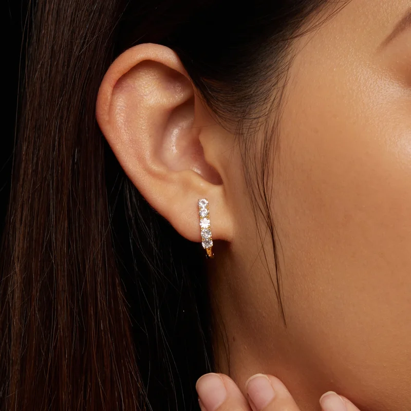 (imagem para) Brincos Argola Padrão Moissanite Formato U Estilo Pandora - MSE011-B - Visualizar 5