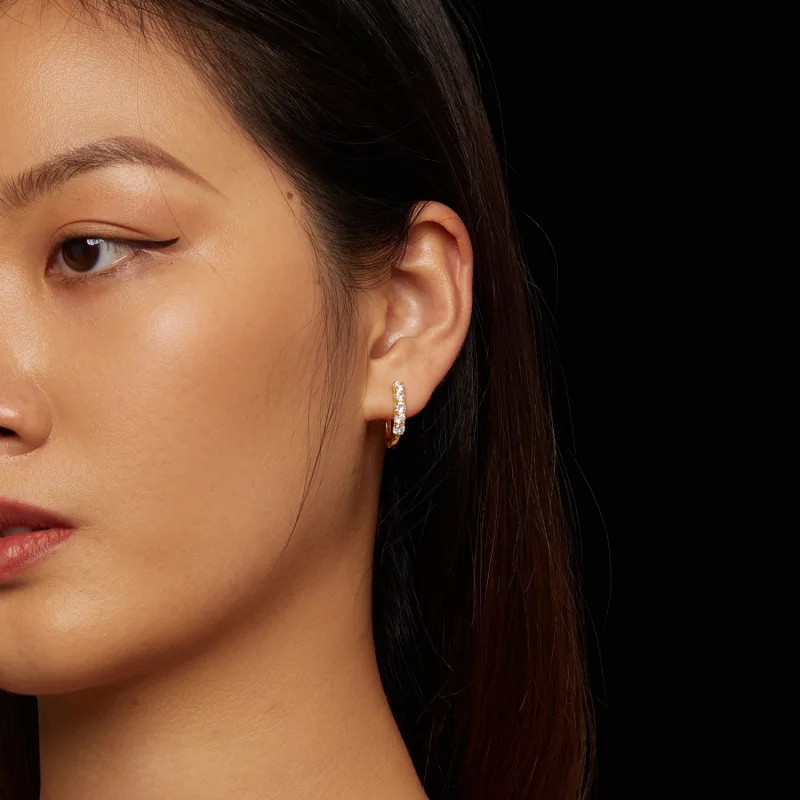 (imagem para) Brincos Argola Padrão Moissanite Formato U Estilo Pandora - MSE011-B - Visualizar 6