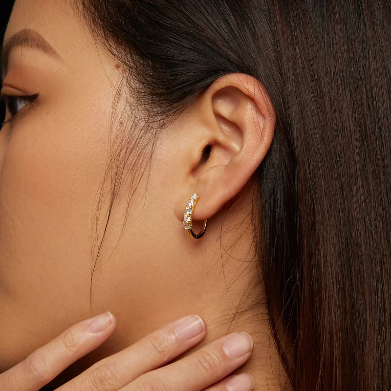 (imagem para) Brincos Argola Padrão Moissanite Formato U Estilo Pandora - MSE011-B - Visualizar 7