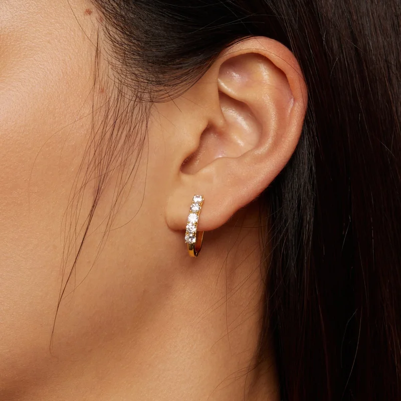 (imagem para) Brincos Argola Padrão Moissanite Formato U Estilo Pandora - MSE011-B - Visualizar 8