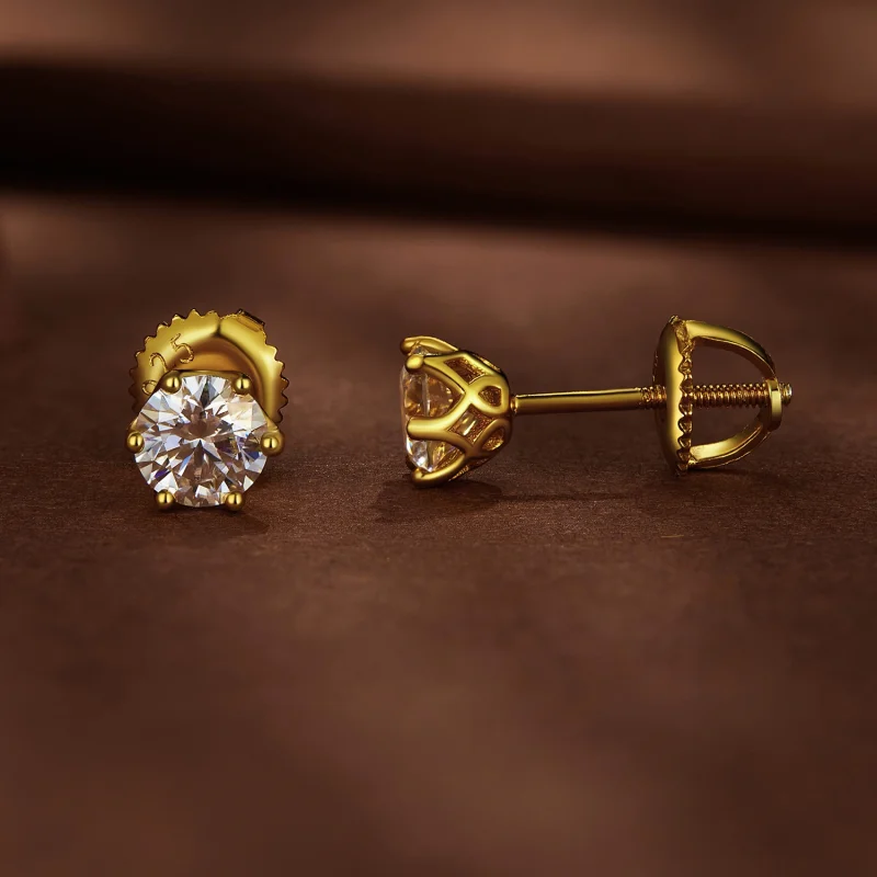 (imagem para) Brincos de Argola com Moissanita de 0,5 Quilates e Seis Garras Banhados a Ouro E - Visualizar 2
