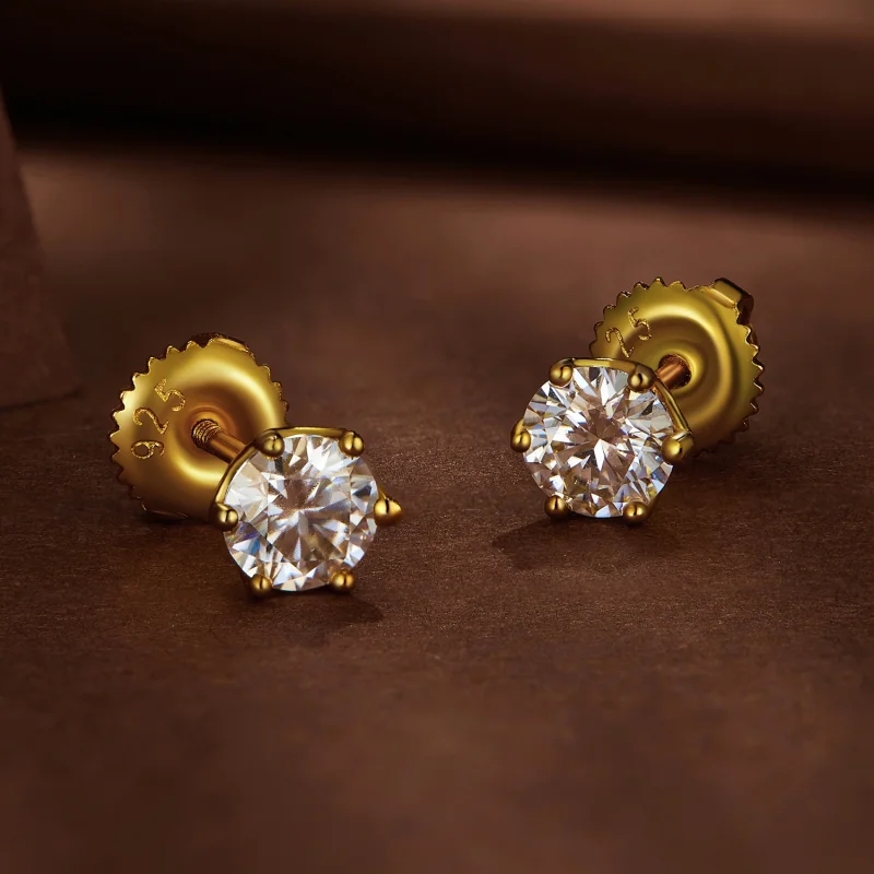 (imagem para) Brincos de Argola com Moissanita de 0,5 Quilates e Seis Garras Banhados a Ouro E - Visualizar 3