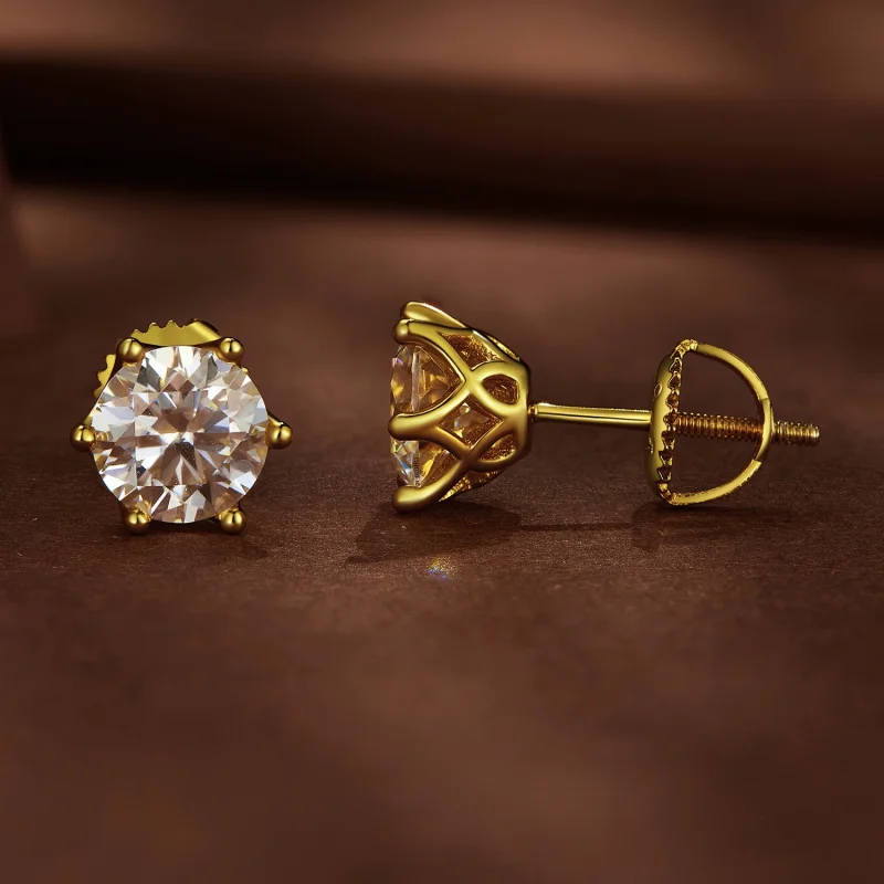 (imagem para) Brincos de Argola com Moissanita de Um Quilate Seis Garras Banhados a Ouro Estil - Visualizar 2