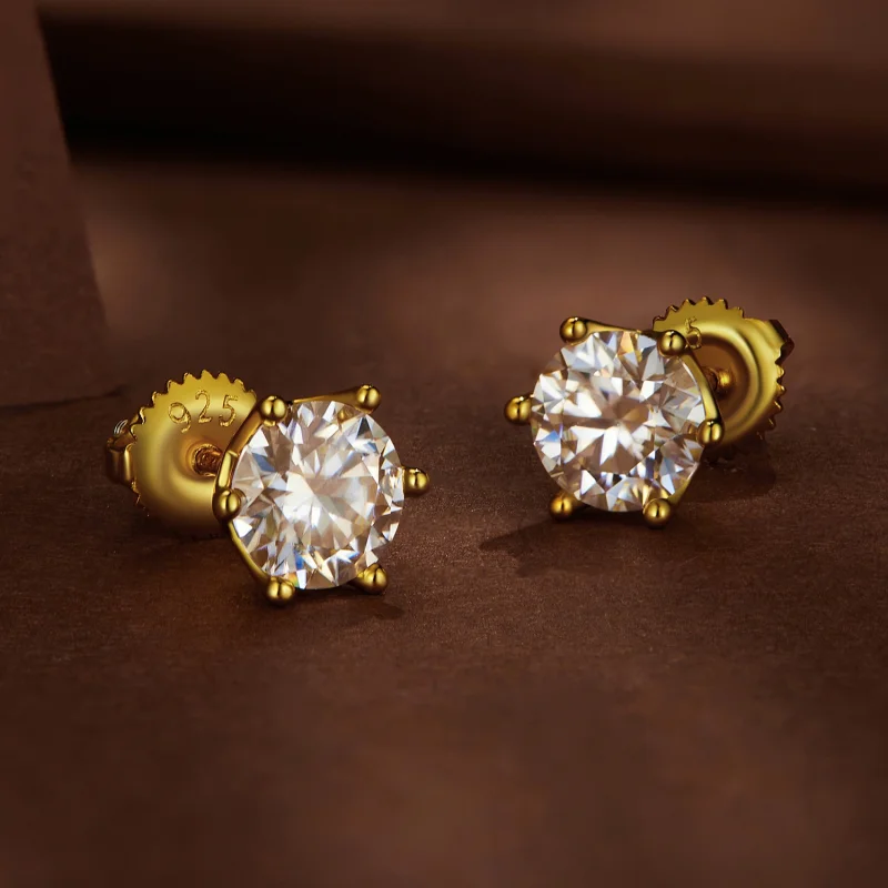 (imagem para) Brincos de Argola com Moissanita de Um Quilate Seis Garras Banhados a Ouro Estil - Visualizar 3