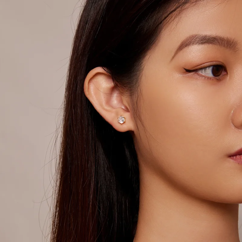 (imagem para) Brincos de Argola Pandora Style Banhados a Ouro com Zircão Brilhante - BSE615-6B - Visualizar 4