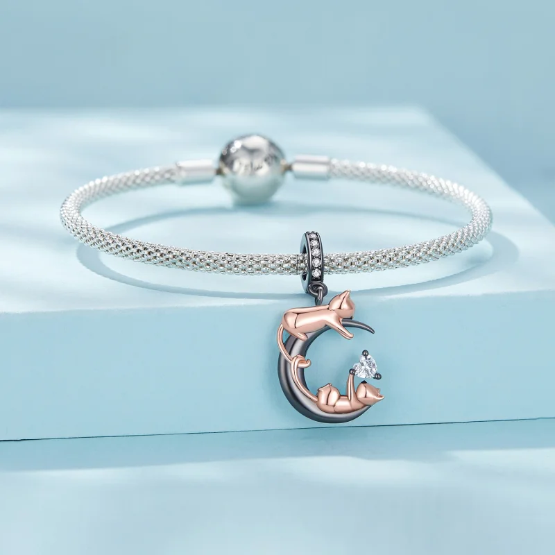 (imagem para) Charm Pingente Pandora Style Brincando com Gatos - SCC2518 - Visualizar 3