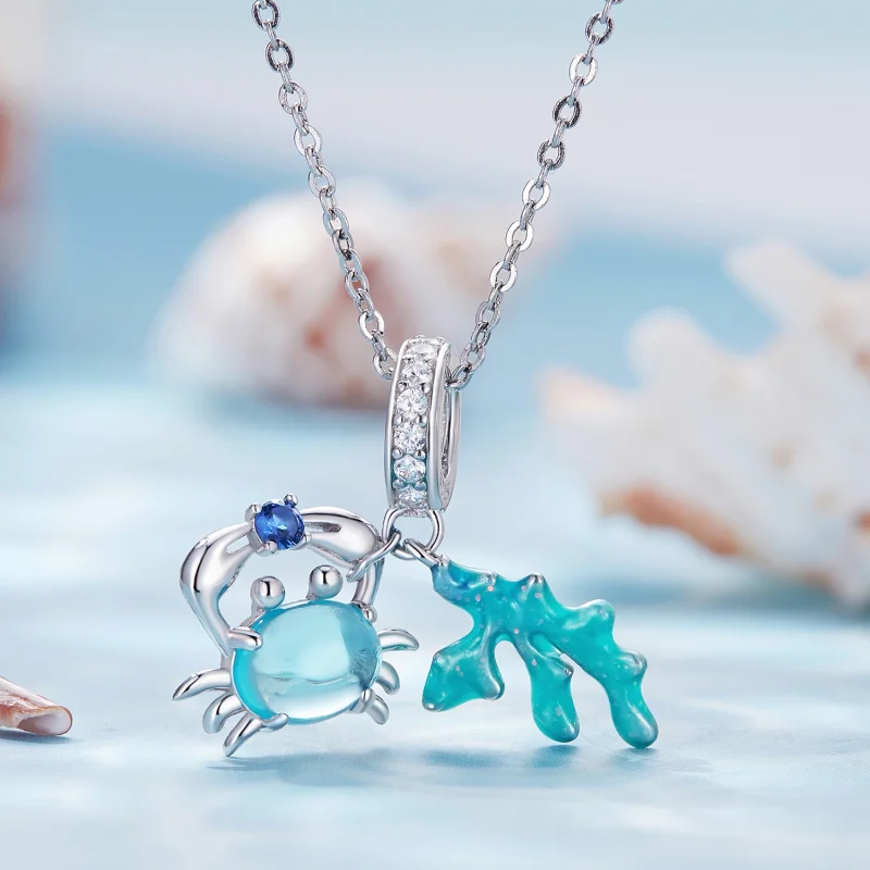 (imagem para) Pingente Charm de Caranguejo e Algas Marinhas Estilo Pandora - SCC2505 - Visualizar 2