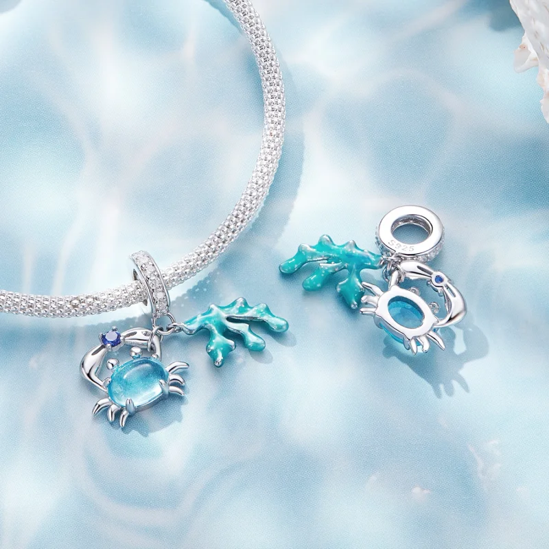 (imagem para) Pingente Charm de Caranguejo e Algas Marinhas Estilo Pandora - SCC2505 - Visualizar 4