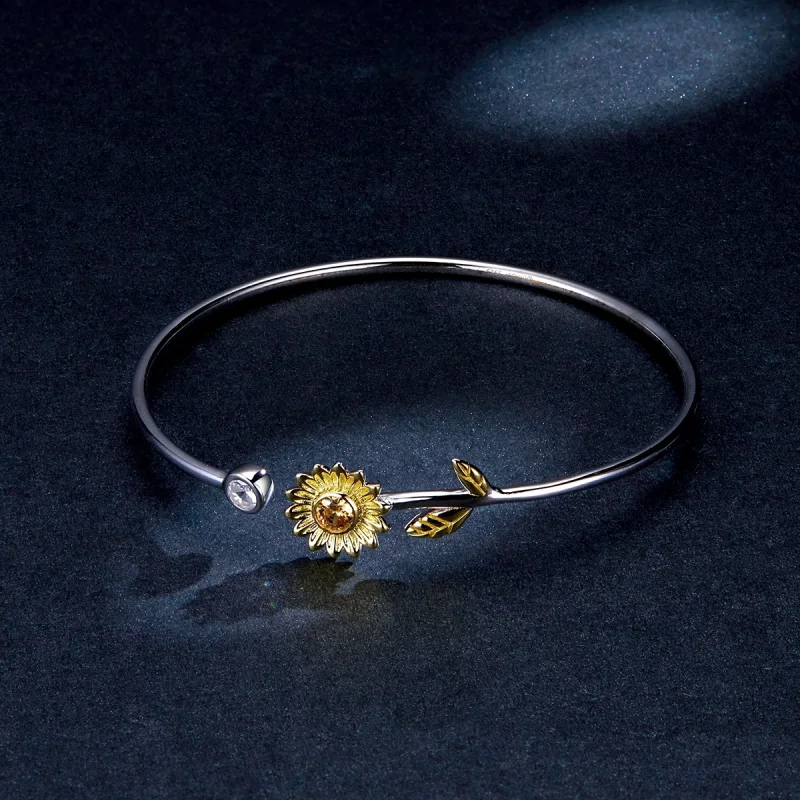 (imagem para) Bracelete Rigido Aberto Dois tons Margarida Fresca estilo Pandora - BSB045 - Visualizar 5