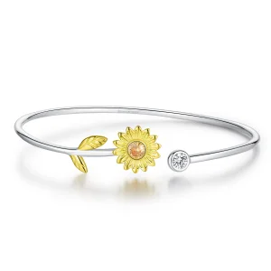 (imagem para) Bracelete Rigido Aberto Dois tons Margarida Fresca estilo Pandora - BSB045