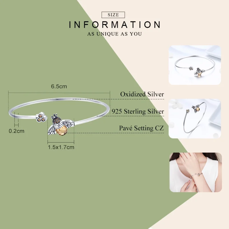 (imagem para) Bracelete Rigido Aberto História da Abelha estilo Pandora - SCB104 - Visualizar 2