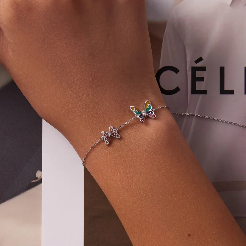 (imagem para) Pandora Style Brilliant Butterfly Bracelet - SCB228 - Visualizar 5