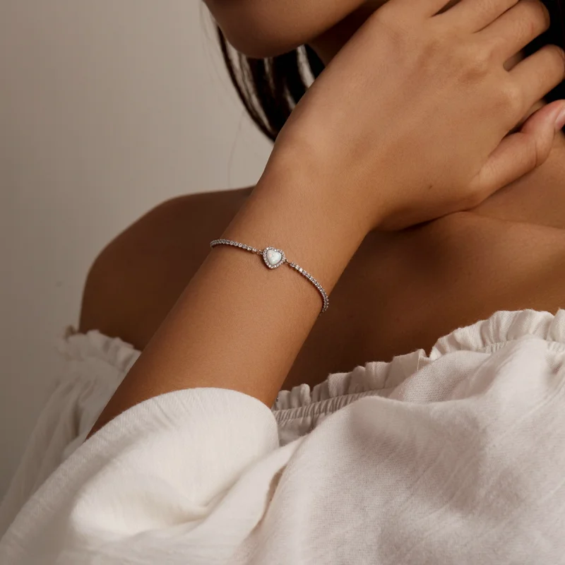 (imagem para) Pandora Style Opal Love Bracelet - BSB086 - Visualizar 8