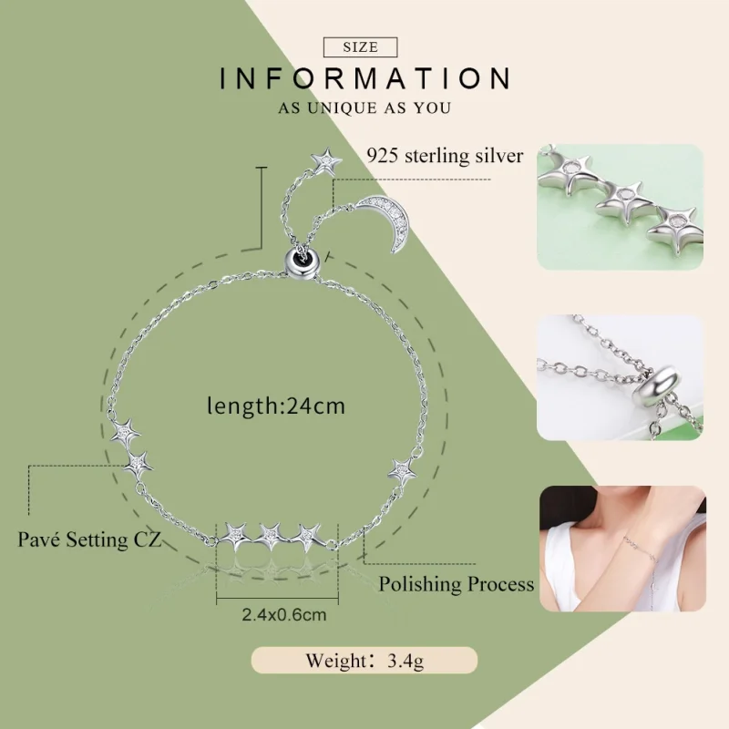 (imagem para) Pulseira Sussurro de estrela e lua estilo Pandora - SCB007 - Visualizar 2