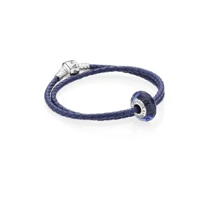 (imagem para) Bracelete PANDORA De Couro Azul Dupla Com O Fecho