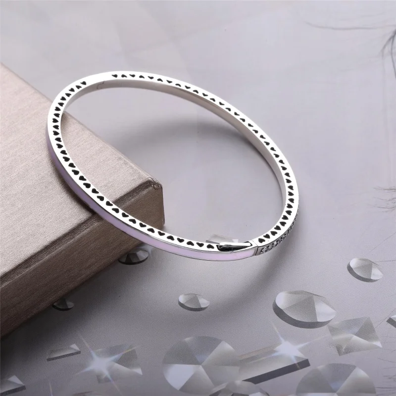 (imagem para) Bracelete PANDORA Rígido Corações Radiantes Rosa - 590537EN68 - Visualizar 3