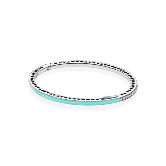 (imagem para) Bracelete PANDORA Rígido Corações Radiantes Menta - 590537EN105