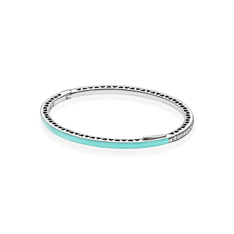 (imagem para) Bracelete PANDORA Rígido Corações Radiantes Menta - 590537EN105