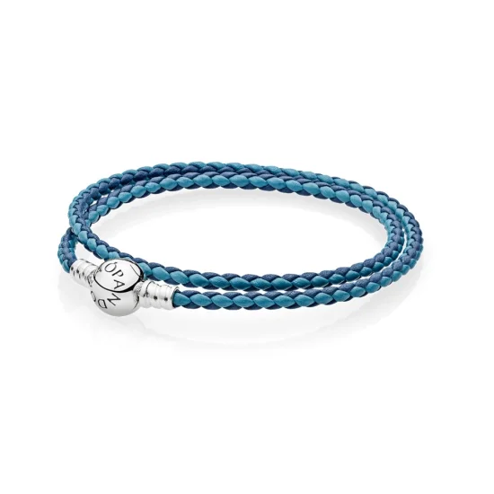 (imagem para) Ed. Limitada 2017 Bracelete PANDORA de Couro Trançado de Duas Voltas Fundo do Mar