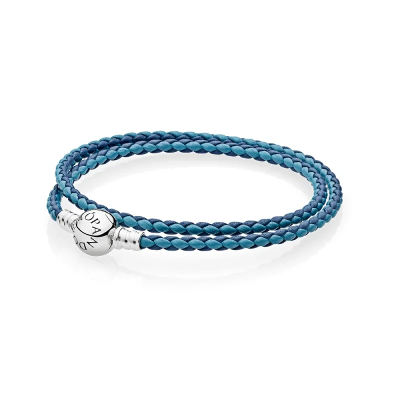 (imagem para) Ed. Limitada 2017 Bracelete PANDORA de Couro Trançado de Duas Voltas Fundo do Mar