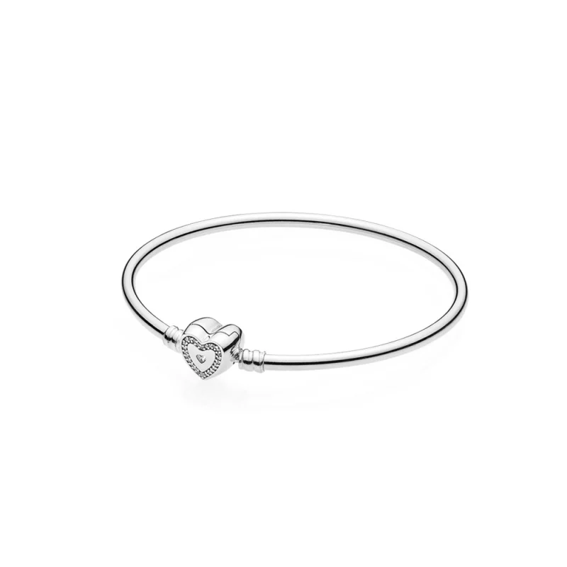 (imagem para) Bracelete Rígido PANDORA de Prata de Lei com fecho de coração e zircônias