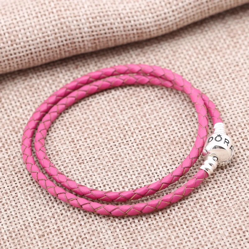 (imagem para) Bracelete PANDORA De Couro Rosa Dupla Com O Fecho - Visualizar 2