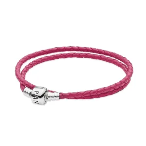 (imagem para) Bracelete PANDORA De Couro Rosa Dupla Com O Fecho