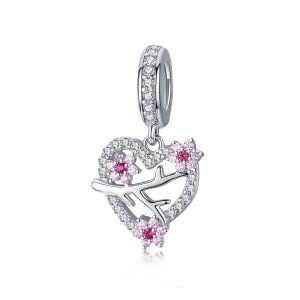 Charm Pendente Coração em Flor de Ameixa estilo Pandora - BSC151