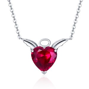 Colar Coração de Anjo Vermelho estilo Pandora - SCN285 Colar Coração de Anjo Vermelho estilo Pandora - SCN285