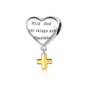 Charm Pendente Dois tons Com Deus tudo é possivel estilo Pandora - BSC309