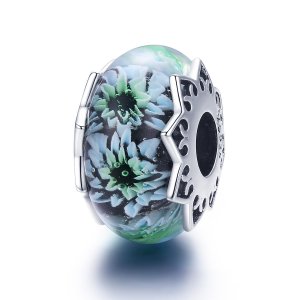 Charm Cyan Chrysanthemum estilo Pandora - SCC1011 Charm Cyan Chrysanthemum estilo Pandora - SCC1011