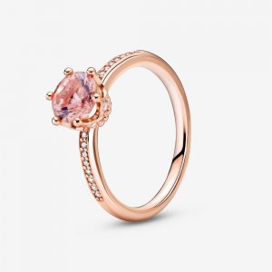 Anel Solitário de Coroa Brilhante Rosa Pandora - 188289C01