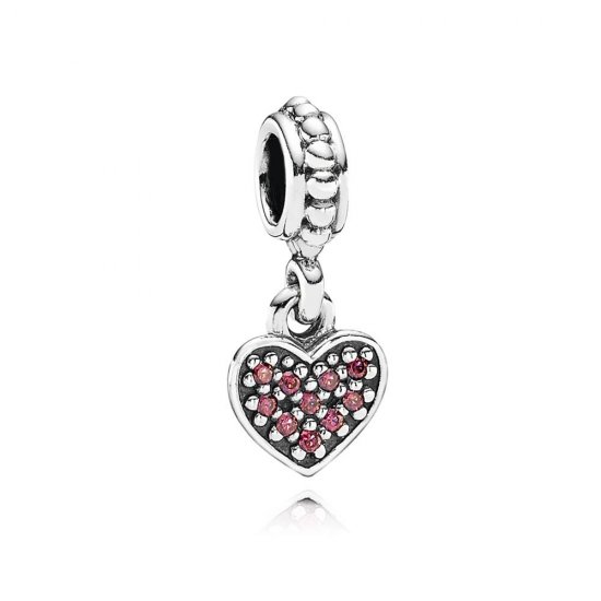 Charm PANDORA De Prata Pendente Coração De Pavê Vermelho  Clique na imagem para fechar