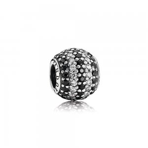 Charm PANDORA De Prata Pavê Listrado Preto E Branco
