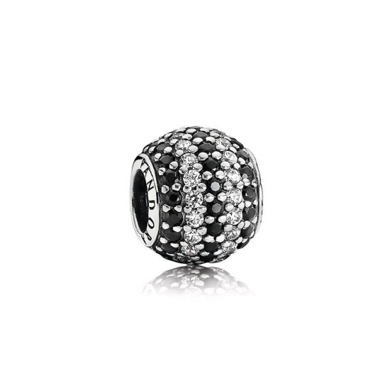 Charm PANDORA De Prata Pavê Listrado Preto E Branco  Clique na imagem para fechar