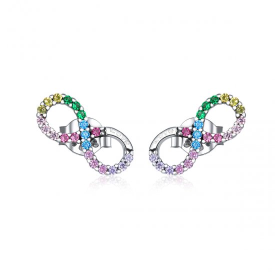 Brincos Petit Símbolo Colorido do Infinito estilo Pandora - SCE893  Clique na imagem para fechar