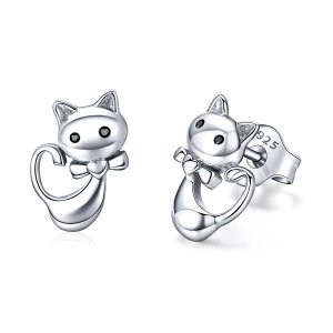 Brincos Petit Gato pegajoso estilo Pandora - SCE450