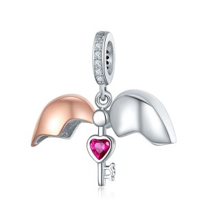 Charm Pendente Dois tons Chave de coração aberto estilo Pandora - SCC844 Charm Pendente Dois tons Chave de coração aberto estilo Pandora - SCC844