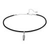 Colar Choker Pandora De Couro Preto Com Pendente Pena