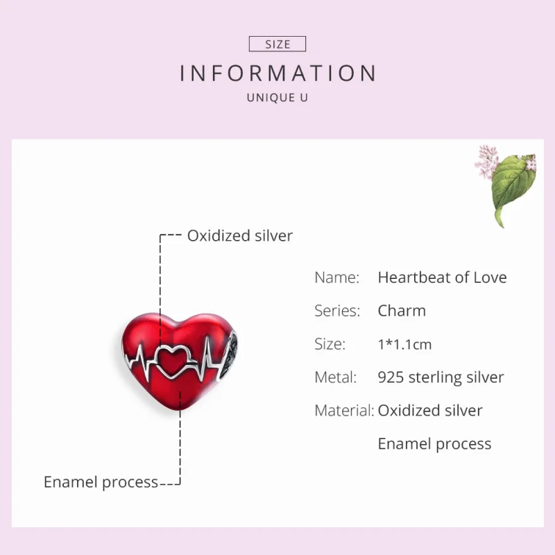 (imagem para) Charm Batimento cardíaco vermelho do amor estilo Pandora - SCC1569 - Visualizar 7