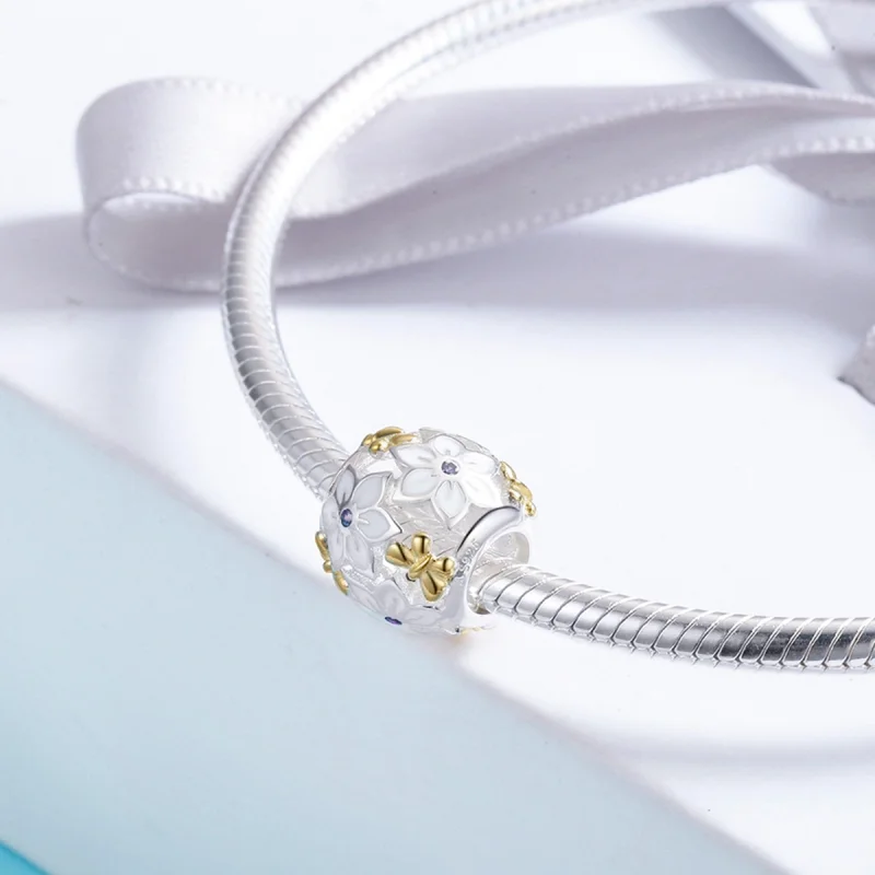 (imagem para) Charm Dois tons Flores e borboletas estilo Pandora - SCC546 - Visualizar 4