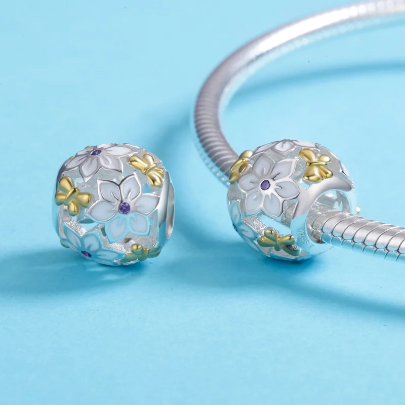 (imagem para) Charm Dois tons Flores e borboletas estilo Pandora - SCC546 - Visualizar 5