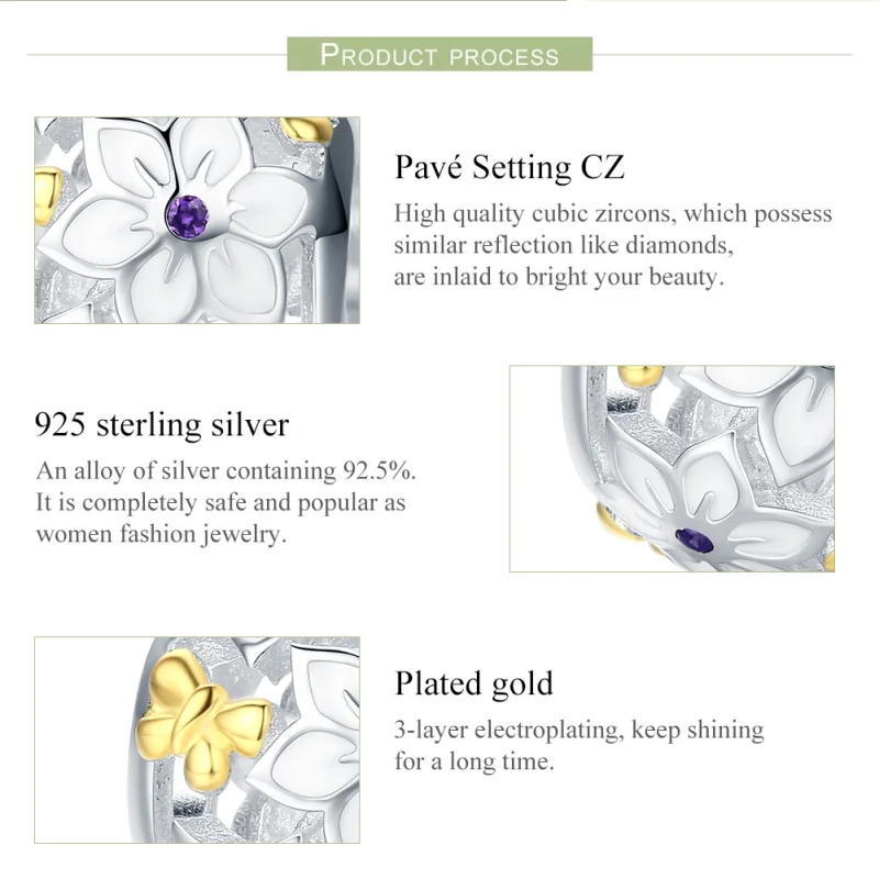 (imagem para) Charm Dois tons Flores e borboletas estilo Pandora - SCC546 - Visualizar 7
