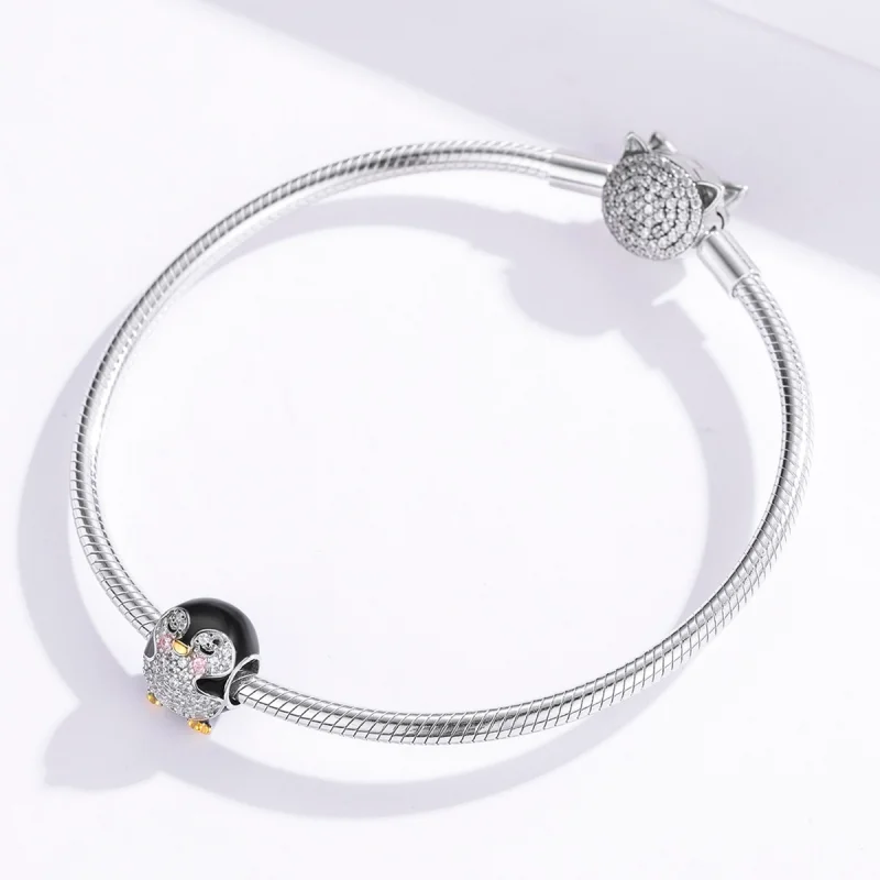 (imagem para) Charm Dois tons Pinguim estilo Pandora - BSC126 - Visualizar 3