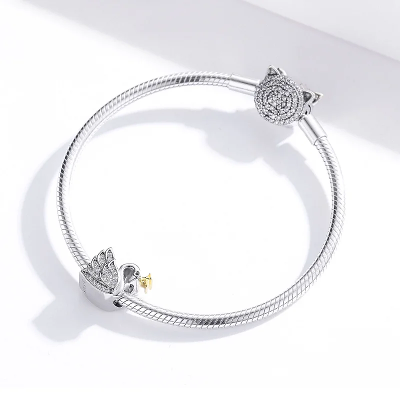 (imagem para) Charm Dois tons Princesa cisne estilo Pandora - SCC1343 - Visualizar 3
