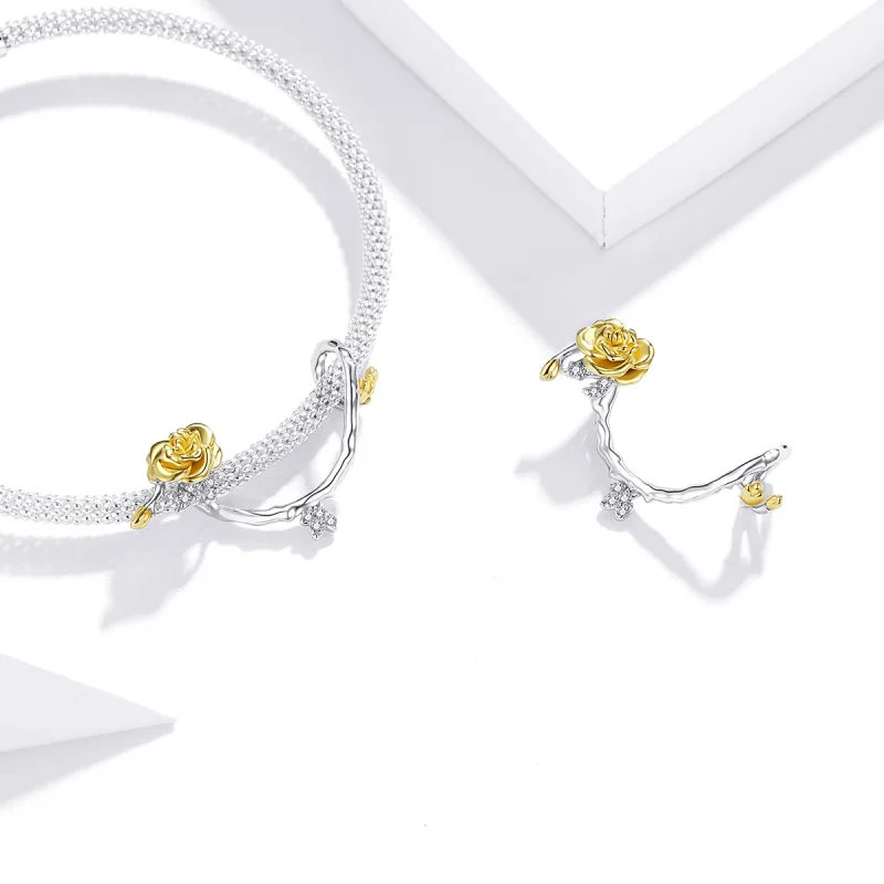 (imagem para) Charm Dois tons Rose Vines estilo Pandora - BSC322 - Visualizar 4