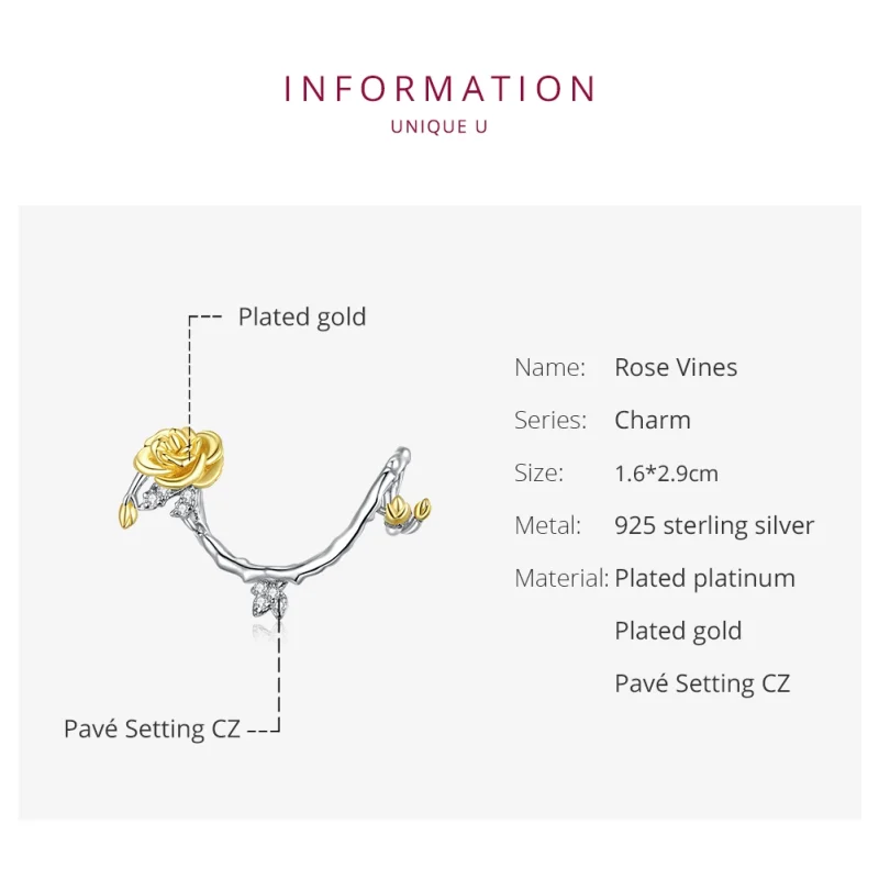 (imagem para) Charm Dois tons Rose Vines estilo Pandora - BSC322 - Visualizar 6