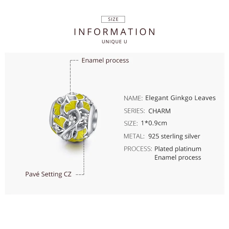 (imagem para) Charm Folhas Elegantes de Ginkgo estilo Pandora - BSC334 - Visualizar 8