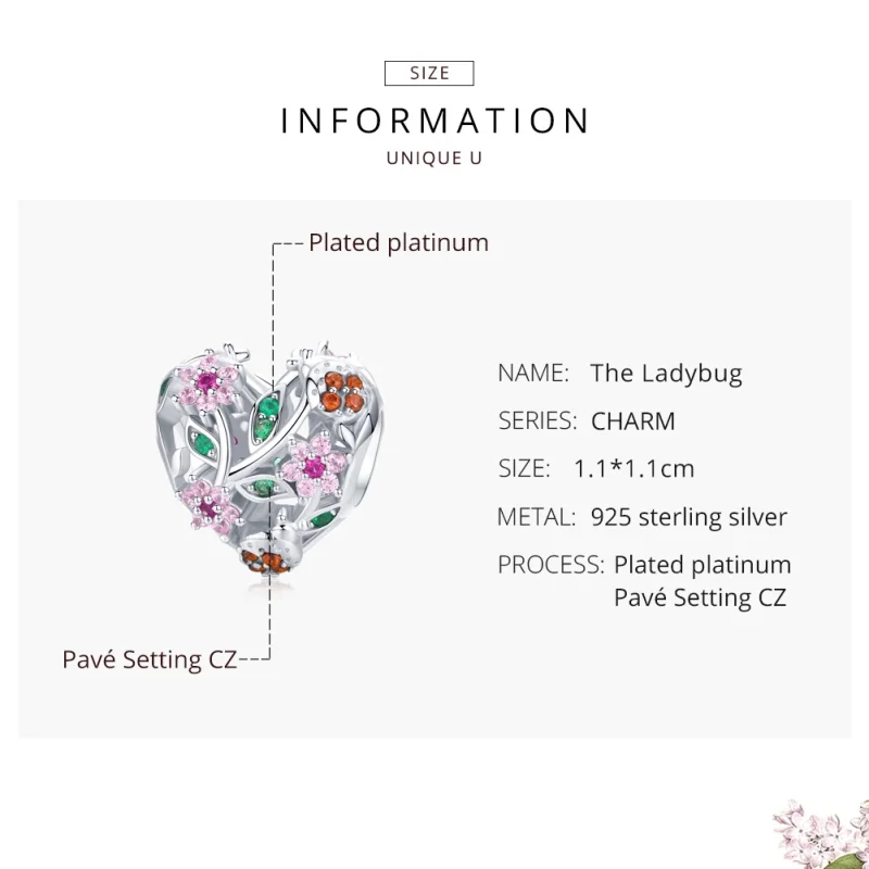(imagem para) Charm Joaninha e flores estilo Pandora - BSC117 - Visualizar 6